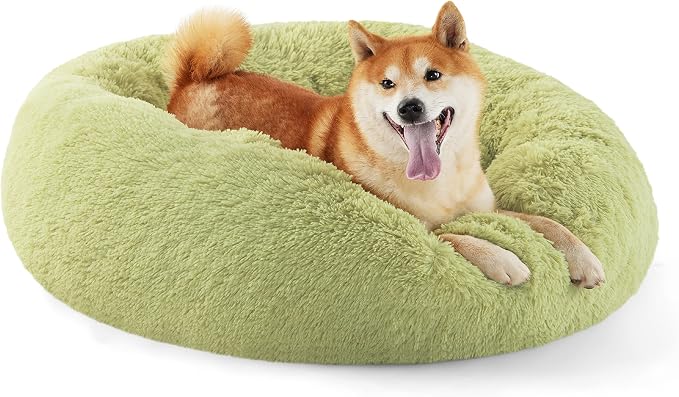 Bedsure Calming Dog Bed Medium Size Dog Donut Washable Pet Bed,30ins Green | Fluffy Faux Fur Round Cuddler,Machine Washable,Anti-Slip Bottom,Anti-Anxiety,Deep Sleeping for Pets Up to 45 Lbs by Unknown