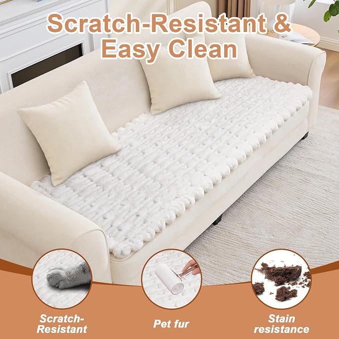 Waterproof Dog Couch Cover, Non Slip Pet Sofa Protector, Thick Fuzzy Couch Cover for Dogs, Machine Washable Furniture Protector, Scratch Resistant Pet Couch Mat(White, 28" x 71"/70 x 180cm) - Image 5