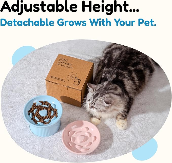 Unbreakable Raised Slow Feeder Bowl for Cats and Small Dogs, Elevated Cat Bowls, Detachable Slow Feede Bowl, Heavy Weighted, Non-Slip Feeder, Whisker Friendly (Blue, Round - 6.2w'' x 1.5h'' inch) - Image 6