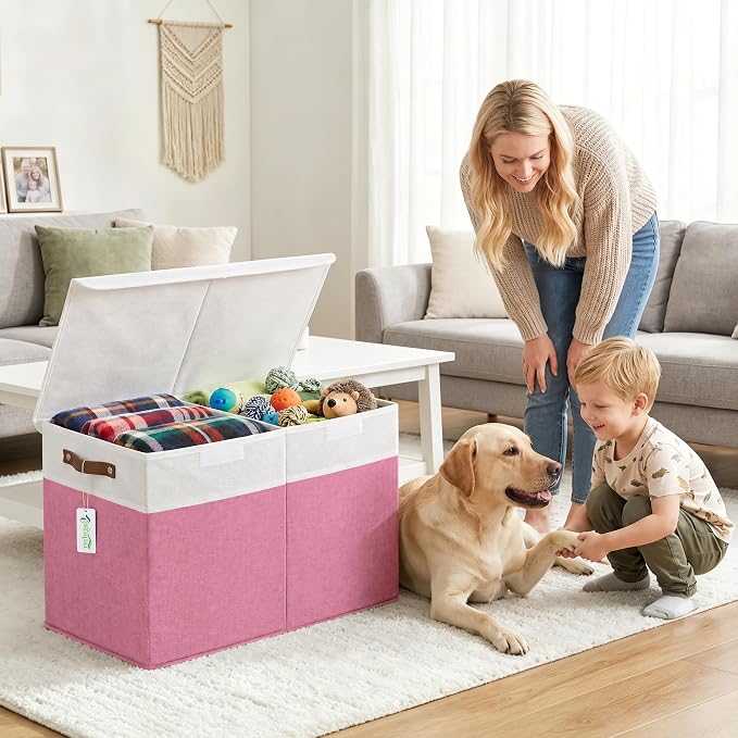 Bagnizer Large Toy Storage Box with Lids, Collapsible Sturdy Baby Storage Organizer Chest Bin Basket for Kids, Boys, Girls, Playroom, Nursery, Bedroom, Closet 25"x13"x16" (Pink and White) - Image 5