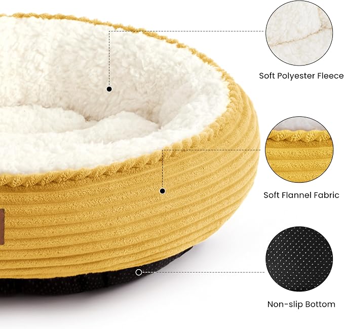 Love's cabin Round Donut Cat and Dog Cushion Bed, 30in Pet Bed for Medium or Large Dogs, Anti-Slip & Water-Resistant Bottom, Soft Durable Fabric Pet Beds, Washable Calming Cat Bed, Yellow - Image 2