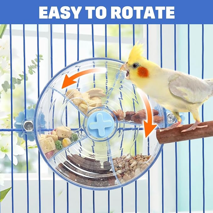 BNOSDM Bird Foraging Toy Creative Feeder Systems with Seed Food Rotating Wheel for Enrichment & Training Parrot Puzzle Toys Ideal for Small and Medium Cockatiel Parakeet Conure(Blue) - Image 9