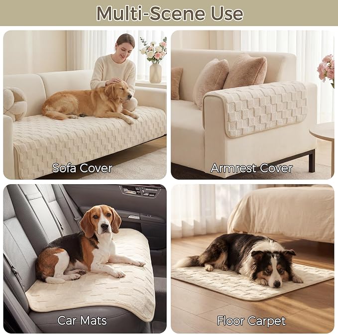Foxdecor Couch Cover for Dogs Sofa Covers Non Slip Couch Pad Pet Friendly | Pet Couch Covers Washable Sofa Protector, Furniture Cover Couch Seat Protector for Living Room, Cream White 30x53 Inch - Image 5
