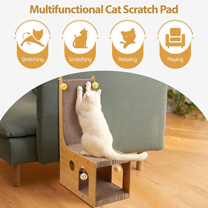 ​Cat Scratcher, Cat Scratching Board, L Shaped Vertical Cat Scratcher for Wall and Couch Protection, Cat Cardboard Scratcher with 4 Ball Toys for Indoor Cats - Image 3