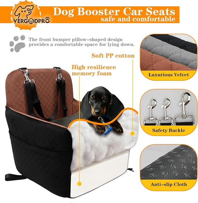 Dog Car Seat for Small Medium Dogs,Portable Pet Booster Seat with Safety Strap & Removable Washable Pad,Memory Foam Dog Travel Bed for Car,SOFE Velvet for Puppies Cats（M-Black/Brown） - Image 4