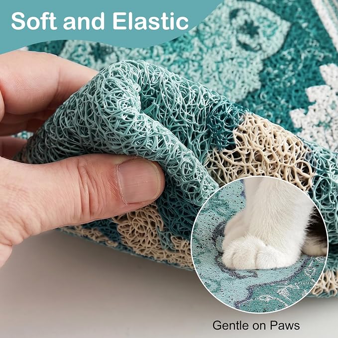 Glittme Cat Litter Mat, 33"x22" Non-Slip Washable Trapping Mat for Cats | Litter Trapping Mat With Thick PVC Coil To Catch Scatter, Soft On Paws And Waterproof Bottom To Protect Floors - Image 4
