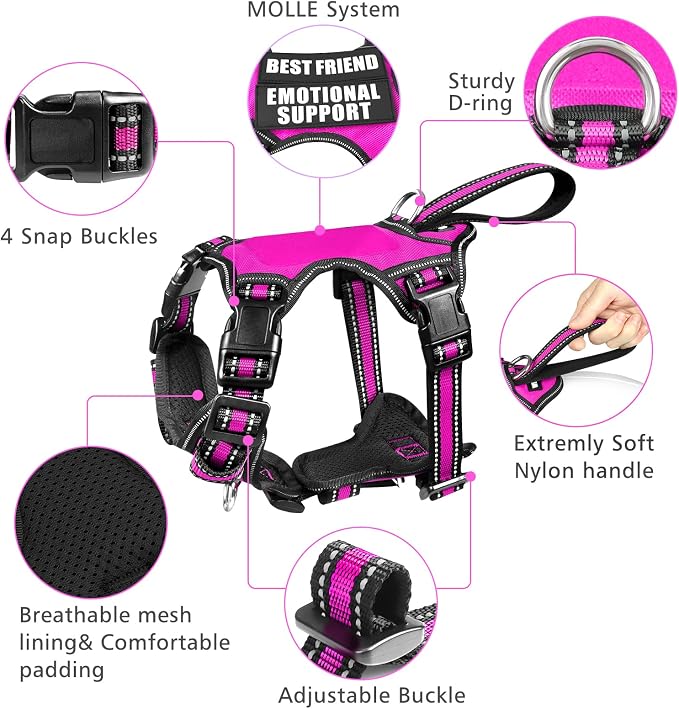 Pet Harness Collar and Leash Set, All-in-one Reflective Dog Harness No Pull with Adjustable Buckles for Puppies, Small, Medium, Large, and Extra-Large Dogs (Medium, Rosy) - Image 4