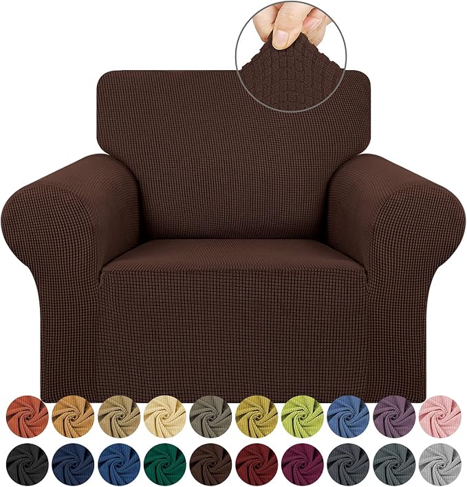 KEKUOU Stretch Chair Sofa Slipcover, Single Couch Cover,Chocolate | 1-Piece Washable Sofa Cover,Pet Friendly (31"-55") Furniture Protector Soft Jacquard Elastic Bottom for Dogs & Kids by KEKUOU