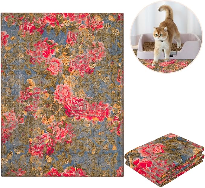 Lovewag Cat Litter Mat, Litter Box Mat, Heirloom Rose, 36x48, 2 Pack | Washable litter mat cover, kitty litter mat & cat mat for litter box, litter trapping mat, prevents tracking, multi-cat - Image 8