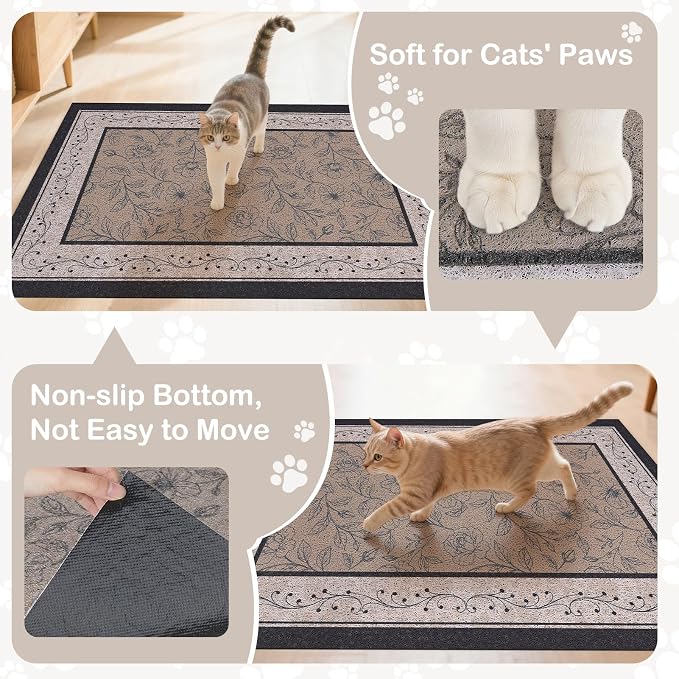 33"x22" Cat Litter Mat Waterproof Non-Slip Litter Trapping Pad | Soft Mesh Litter Box Mat With A Decorative Pattern Captures Scatter Effectively To Keep Floors Clean And Tidy - Image 4