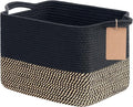 Goodpick Woven Storage Basket for Shelves, Rectangle, Black & Jute | 13" × 10" × 9" Stylish Gift Basket for Home Decor, Wicker Baskets for Shoes, Toys & Books Storage, Reinforced Handles by Goodpick