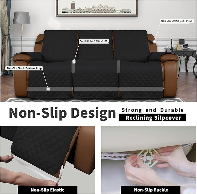Easy-Going Reversible Couch Cover for 3 Seat Recliner Sofa, Black/Beige | Washable Sofa Slipcover For Dogs, Sofa Cover For Recliner, Furniture Protector Mat, Pet Friendly - Image 4