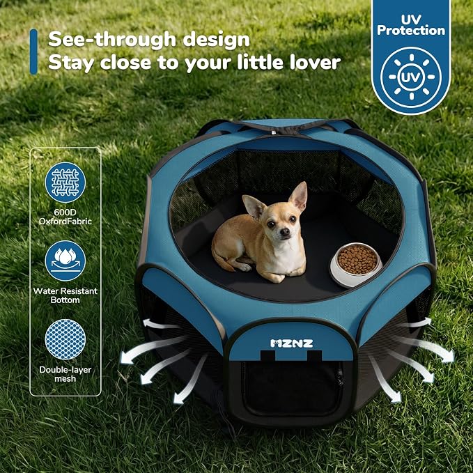 Dog Cat Small Animal Puppy Playpen Crate, Small, Blue Black | Portable Pop Up Pet Cage Enclosure Tent Kennel Indoor Outdoor with Carrying Case, No Assembly, Camping Use - Image 6