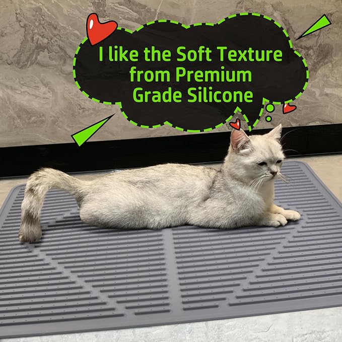 Mofason Rubber Large Cat Litter Mat, Grey Silicone Kitty Cat Litter Box Mat | Waterproof 28"x20" litter matt for cats; easy clean litter trapping catcher mat, cat litterbox mats, large pet mat cat indoor - Image 8