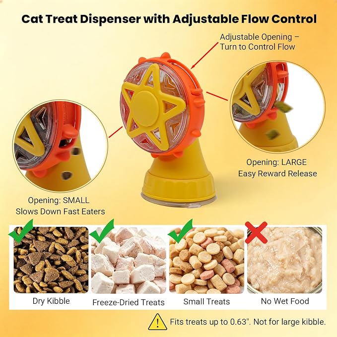 2 in 1 Ferris Wheel Interactive Cat Toy, Treat Dispenser Puzzle Feeder with Twist-Lock Suction Cup Base & Teaser Wand with Bells, Slow Feeder Enrichment Toy for Indoor Cat Boredom Relief - Image 4