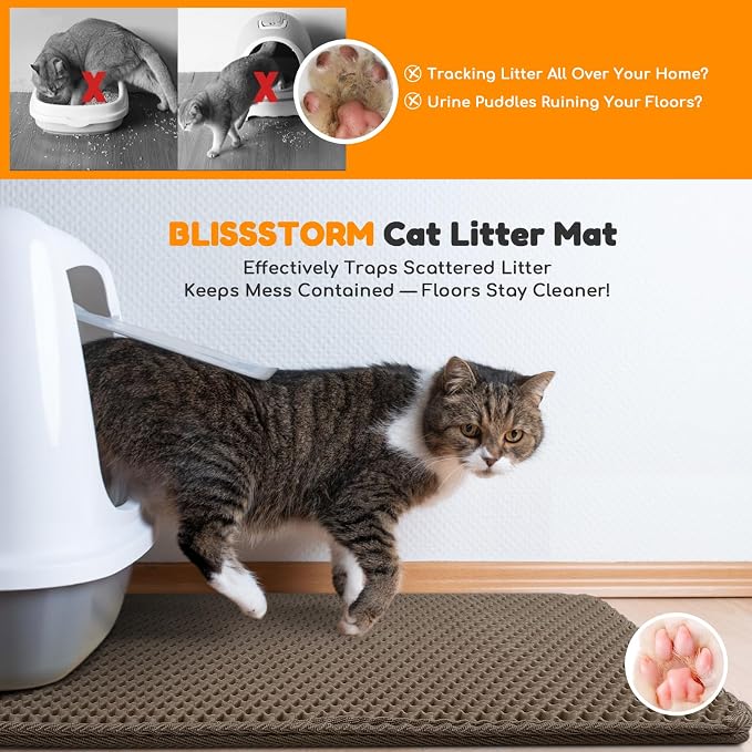 Cat Litter Mat 24"x16",Double Layer EVA Litterbox Mat Brown | Extra Large Honeycomb, Waterproof & non-slip, Odor-free, easy clean, washable durable floor protector,scatter control - Image 6
