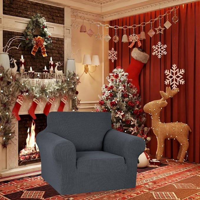 KEKUOU Stretch Chair Sofa Slipcover, Single Couch Cover,Charcoal | 1-Piece Washable Sofa Cover,Pet Friendly (31"-55") Furniture Protector Soft Jacquard Elastic Bottom for Dogs & Kids - Image 2