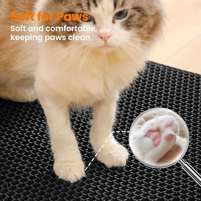 Small Cat Litter Mat, Double Layer Honeycomb Litter Box Mat | 20x14”, Reduces Litter Tracking, Waterproof, Non-Slip, Soft on Paws, Scratch Resistant, Easy to Clean, Black - Image 7