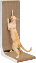 EHEYCIGA Cardboard Cat Scratcher for Indoor Cats, 32 Inch, White | L Shaped Scratching Post, Vertical Cat Scratching Board with Ball Cat Toy, Furniture Protector, Extra Large Cat Scratch Pad by EHEYCIGA