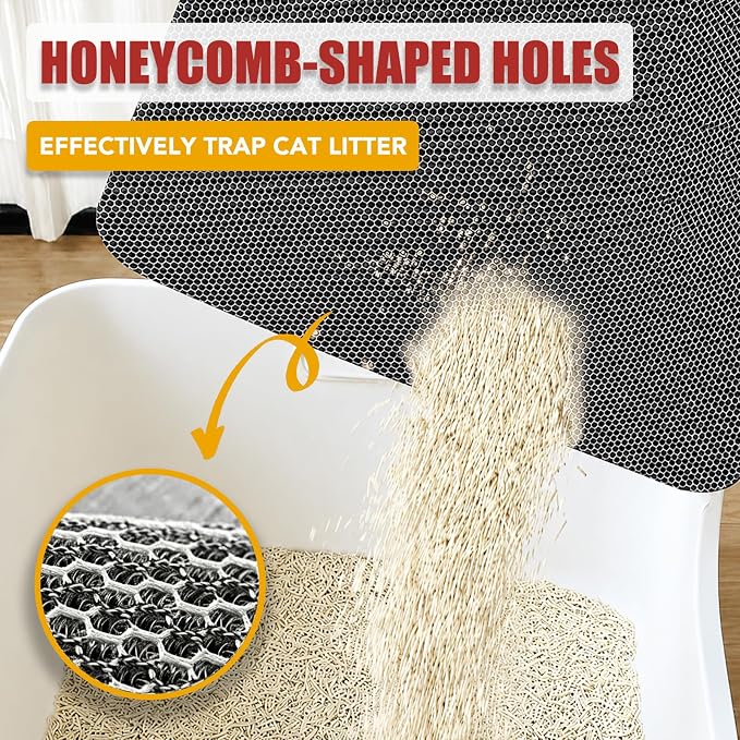Cat Litter Mat, 30 x 45 in – XL Non-Slip, Cut-to-Fit | Soft honeycomb surface traps litter; non-slip backing grips smooth floors; trims to fit boxes, crates, and feeding areas - Image 3