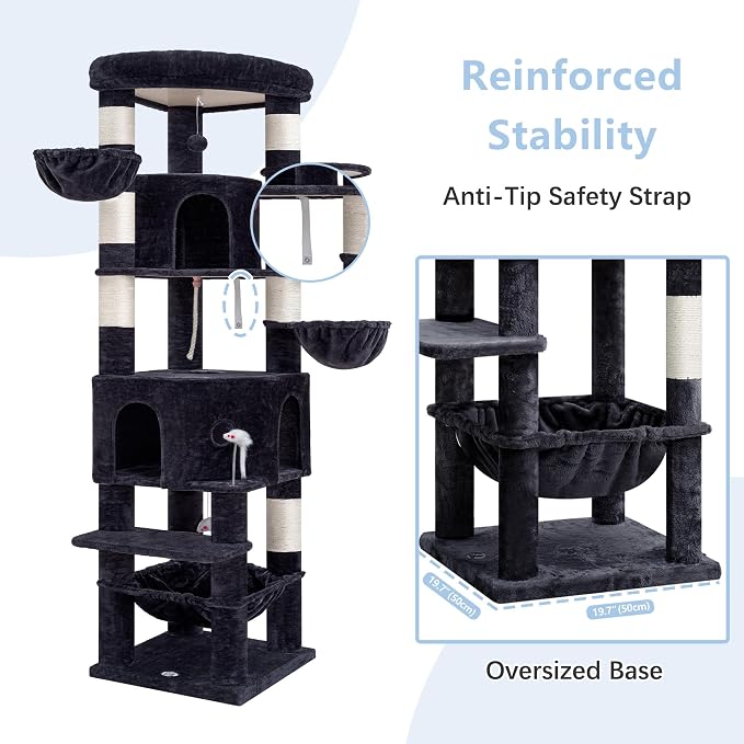 Cat Tree, 81.1" Skyward Corner Cat Tower for Large Cats VCT031G | Space-Smart Cat Furniture with Diamond Hideout, Grand Platform, Firm Base, 3 Soft Hammock & Pet Relax Station, Dark Gray - Image 6