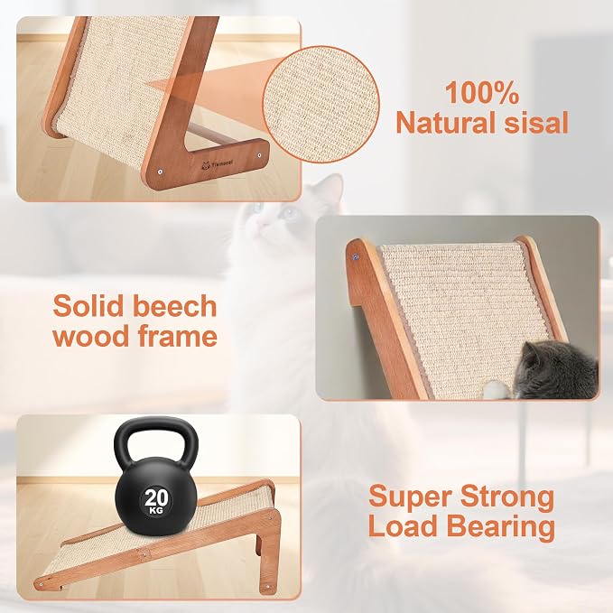 Sisal Cat Scratcher for Indoor Cats, Beechwood Base, Natural Sisal Woven Scratch Pad, Durable Scratching Post, Furniture Protector (L2) - Image 7