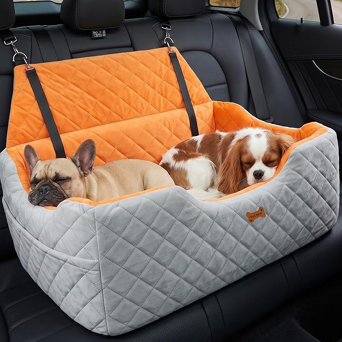 Dog Car Seat for Large Medium Dogs up to 55 lbs, Memory Foam Dog Booster Seat with Storage Pocket, 2 Safety Leashes,Washable Cover, Portable Anxiety Pet Travel Bed, Gray - Image 9