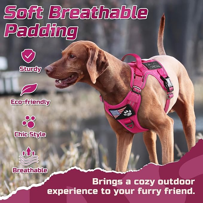 rabbitgoo Tactical Dog Harness for X-Large, No Pull Military Service Vest | Molle & Handle, Heavy Duty, Adjustable, Reflective Straps, Easy Control for Training Walking, Rose Red, X-Large - Image 8