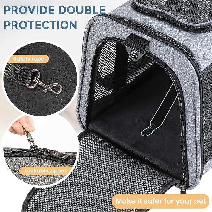 PETSFIT Large Cat Car Carrier,19 x 12 x 12 | Roomy Escape-Proof Cat Car Seat, Safe Driving, Lockable Zippers & Safety Tether, Soft-Sided Travel Carrier - Image 4