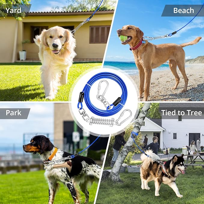 jenico Dog Tie Out Cable - 50 ft Heavy Duty Dog Lead for Yard | Outdoor Runner Cable with Swivel Hook and Shock Spring for Small Medium Large Dogs Up to 500 lbs Dog Tether for Yard Camping - Image 7
