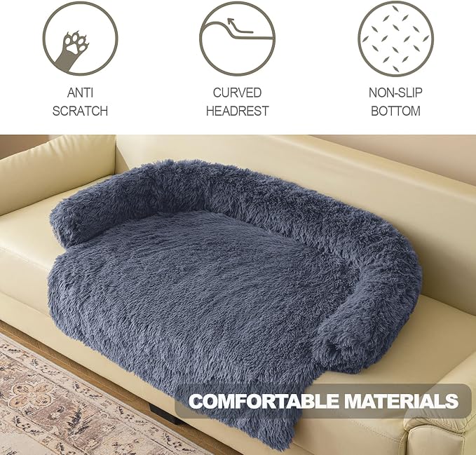 Calming Dogs/Cats Bed Mats, Dog Pad Washable Removable Couch Cover, Plush Long Fur Mat for Pets, Waterproof Lining, Perfect for Small, Medium and Large Dogs and Cats (Navy Blue, 34"x30") - Image 4