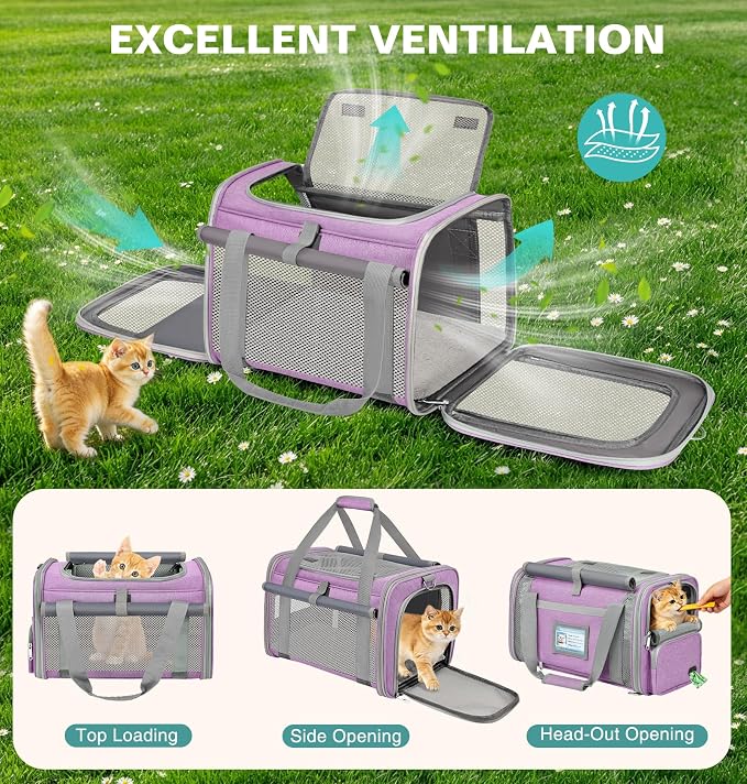 Cat Carrier Airline Approved Privacy Portable Top Load Pet Travel Bag | Soft Sided Pet Carriers for Small Cats Dogs Puppy up to 16 Lbs,Collapsible,Zipper Lock,Luggage Sleeve,2 Storage,Washable - Image 7