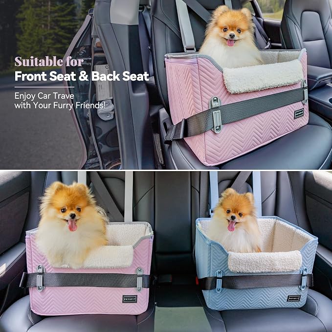 PETSFIT Dog Car Seats for Small Dogs, Portable Puppy Car Saet for Car with Clip-On Leash, Adjustable Straps Suitable for Small Pets Up to 25lbs (Light Pink) - Image 2