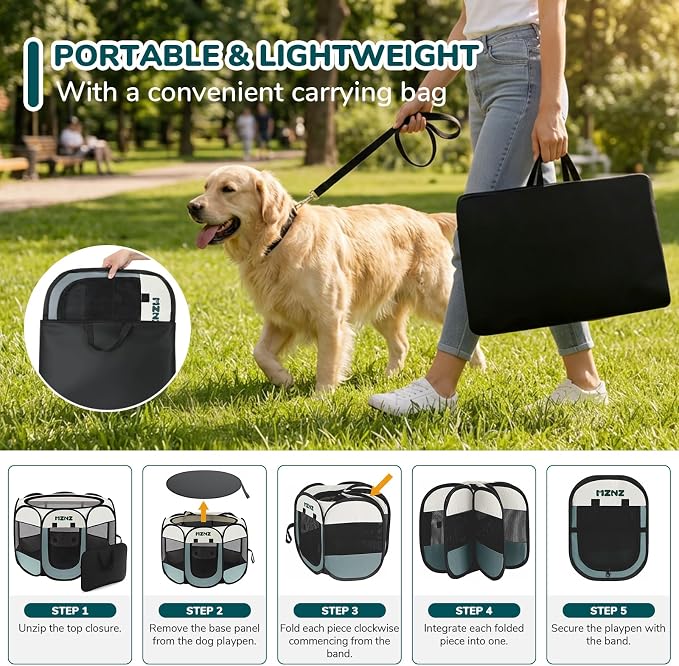 Dog Cat Playpen, Portable Puppy Pet Crate Indoors for Small/Medium Dogs Cats Rabbits, Foldable Dog Cage Enclosure for Outdoor, Pop Up Dogs Tent Kennel with Carrying Case, Grey - Image 3
