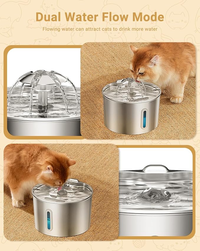 Cat Water Fountain Stainless Steel - 74oz/2.2L Automatic Large Pet Watering Bowl Dispenser for Indoor Cats - Drinking Fountains with 6 Filter, Gifts for Dogs and Kitty - Dog Waterer Bowls No Spill - Image 3