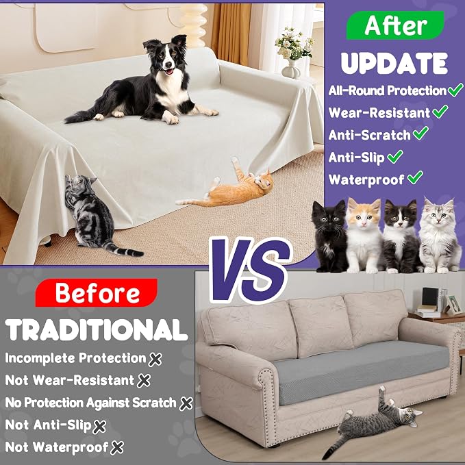Loiion Cat Scratch Proof Furniture Protector Waterproof Sofa Cover 150"x91" | Pet-Friendly Couch Protector, Anti-Scratch & Anti-Slip Sofa Cover For Cats Dogs Kids, Machine Washable - Image 4