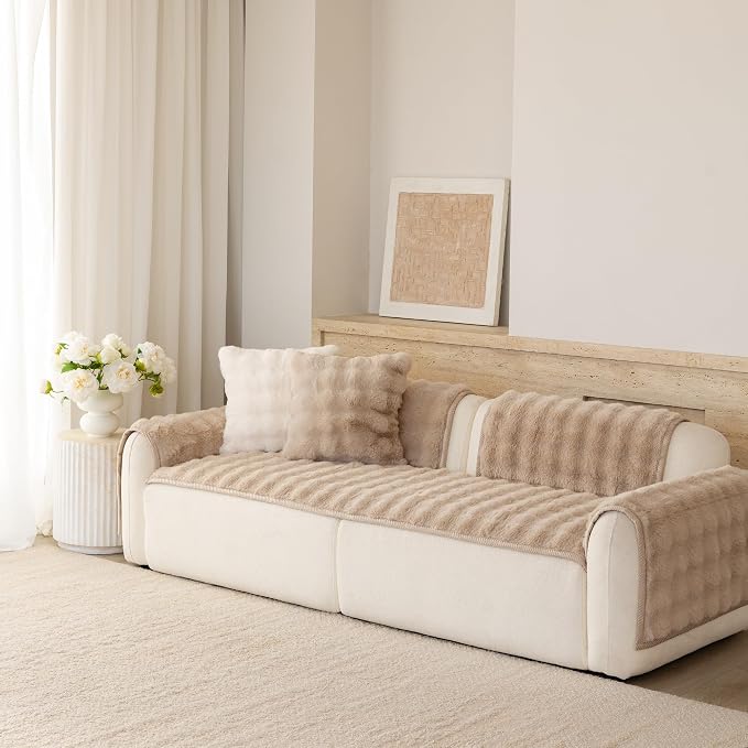 Faux Fur Couch Cover for Dogs, L Shaped Sofa Cover for Pets. | 27"x90",Khaki,L Shaped,Washable,Non-Slip,Furniture Protector,No Linting,Pet Friendly,Living Room. - Image 5