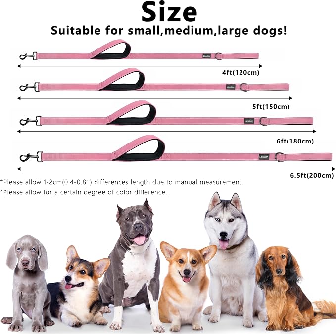 Dog Leash 6.5ft Long,Double Handle Dog Leash for Control Training | Heavy Duty Dog Leads with Traffic Padded Handles, Reflective Leashes for Small Medium Large Dogs(6.5ft, Pink) - Image 5