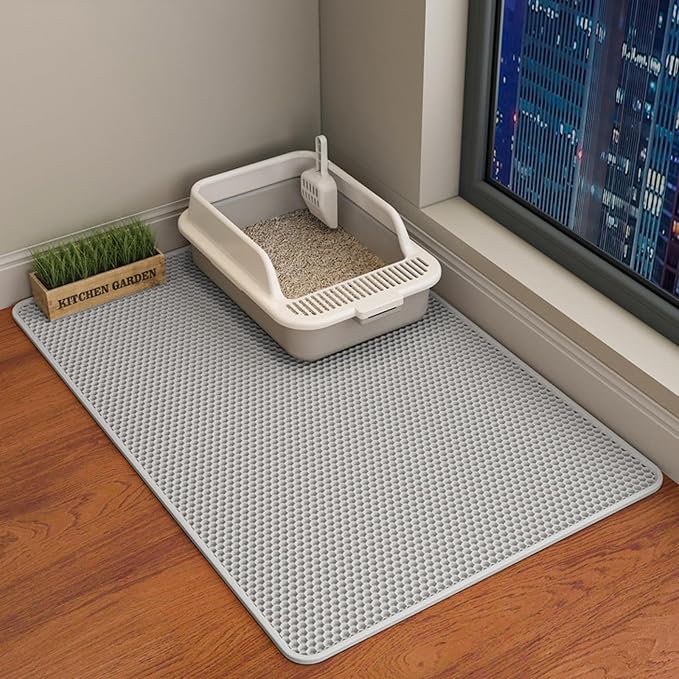 HCY&WLD Cat Litter Mat, Double Layer Cat Litter Box Mat (35x24 Inch, Gray) | Waterproof Urine-Proof Non-Slip Litter Trapping Mat, Soft on Kitty Paws, Scratch-Resistant, Scatter Control, Easy to Clean by HCY%26WLD