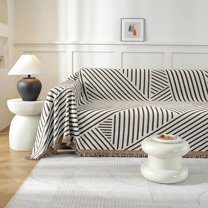 Couch Cover for Sofa, Boho Sofa Cover Washable Couch Cover for Dogs, Pet Sofa Cover for 3-Cushion Couches with Tassel Furniture Protector Cover,71" x 150",Dark Coffee-Line - Image 7