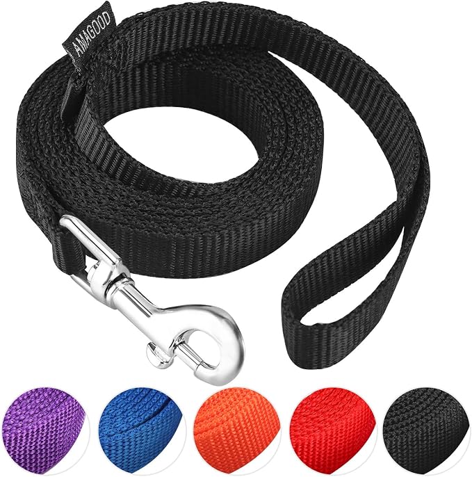 AMAGOOD 6 FT Puppy/Dog Leashes, Strong Traditional Style Leash with Easy to Use Collar Hook,Dog Lead Great for Small and Medium and Large (Black,5/8" x 6 Feet) by DOGLEASH