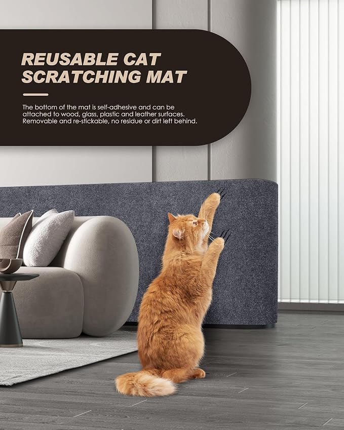Cat Scratch Furniture Protector, Trimmable Self-Adhesive Carpet, DIY Climb Cat Scratcher Mat for Covering Cat Tower and Couch Protector from Cat Claws (78.7x15.8in Dark Gray) - Image 3