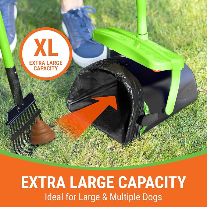 Pupzle Dog Pooper Scooper with Bag Attachment, 40" Long Handle Dog Scooper | Dog Poop Scoop for Yard, Large Capacity Swivel Bin and Rake Pooper Scooper, Lavender Scented Bags for Large Dogs (Green) - Image 3