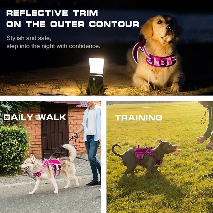 Dog Harness for Large Dogs, No Pull Tactical Vest with Front Clips | Easy Contrl Handle, Breathable Soft Padded, Adjustable, Reflective, Heavy Duty, Easy Take On & Off, Pink Camo Large - Image 4