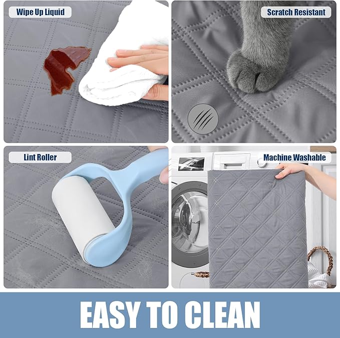 Smiry Waterproof Reversible Pet Couch Covers for Dogs | Pet Friendly, Soft Fabric, Washable Sofa Furniture Protector for Dogs Cat Kids, Checkered (30"x53", Grey/Light Grey) - Image 5