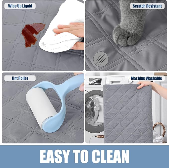 Smiry Waterproof Reversible Dog Bed Cover Pet Blanket | Pet Friendly, Soft Fabric, Washable Dog Blanket for Furniture Bed Couch Sofa, Checkered (82"x120", Grey/Dark Grey) - Image 5