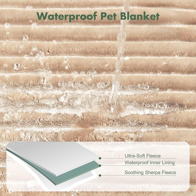Waterproof Twin Blanket for Bed - Washable Large Dog Blankets for Bed Protector, Thick Cozy Fleece Calming Pet Blankets for Indoors & Outdoors, Linen, 60"x80" - Image 3