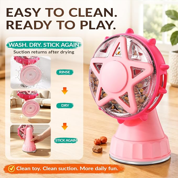 Interactive Cat Treat Dispenser Toy, 2-in-1 Slow Feeder & Wand Pink | Boredom Buster, Mental Stimulation, Puzzle Toy, Adjustable Slow Feeder, Suction Cup, Enrichment, Indoor Cats & Small Dogs - Image 6