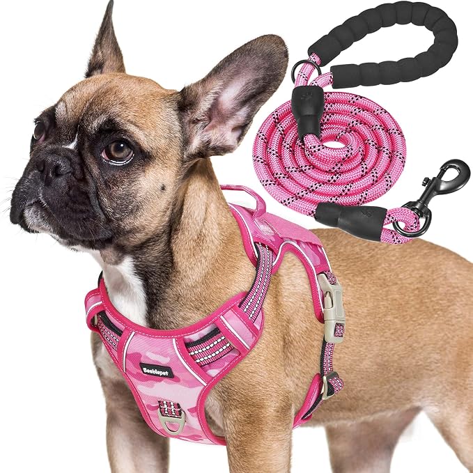 Beebiepet Heavy Duty Tactical Dog Harness for Small Dogs, No Pull Adjustable Pet Harness Reflective Service Training Easy Control Pet Vest Military K9 Working Dog Harnesses- Small, Pink Camo by Beebielove
