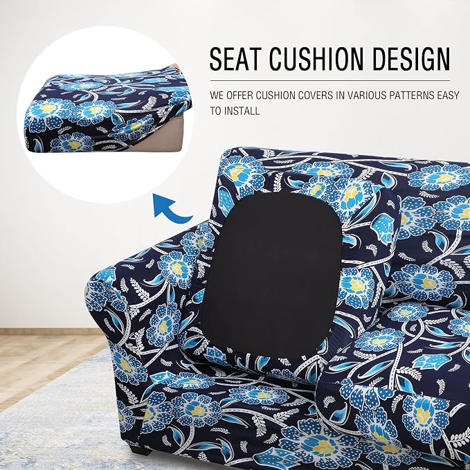 hyha Stretch Couch Covers, Chair/Sofa Covers, Armchair Slipcover for Dogs | Floral Pattern, Printed, 2 Pieces, Separate Couch Cushion Slipcover, Soft Chair Cover with Elastic Bottom for Pets (Armchair) - Image 2